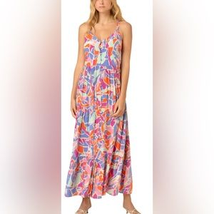FRNCH Multicolor Floral Print Maxi Dress - Pink, Orange, Blue, Purple